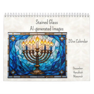 Dezember Chanukka-Thema Bleiglas AI-generiert Kalender