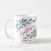 Dezember-Geburtsblume Individueller Name Stechpalm Kaffeetasse (Links)