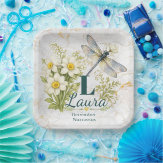 Dezember-Geburtsblume Narzisse & Libelle Pappteller