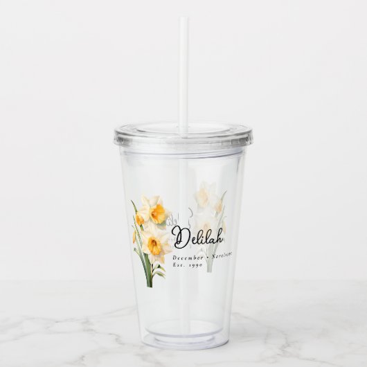 Dezember Geburtsmonat Blume Delilah Personalisiert Acryltrinkbecher (Vorderseite)