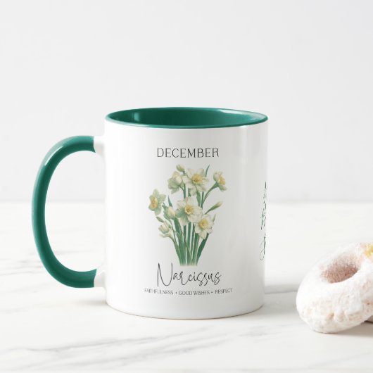 Dezember Geburtsmonat Blume Narcissus Geburtstag G Tasse (Mit Donut)