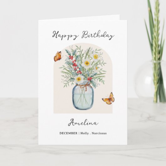 Dezember-Geburtsmonats-Blume Geburtstag Karte (Vorderseite)