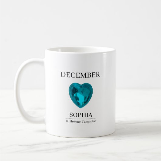 Dezember-Geburtsstein-Geburtstagsname Türkis Kaffeetasse (Links)
