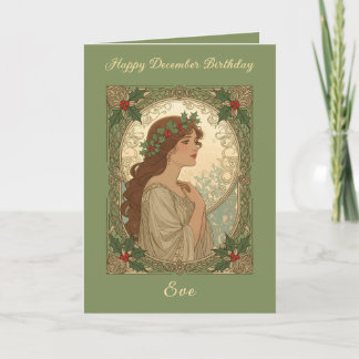 Dezember-Geburtstag Holly-Beeren im Jugendstil Karte