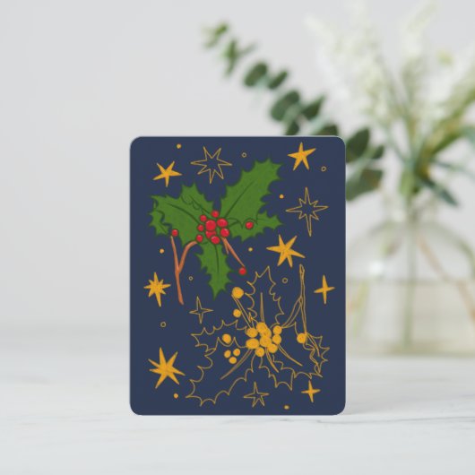 Dezember Geburtstagskarte (Holly) Feiertagskarte (Stehend Vorderseite)