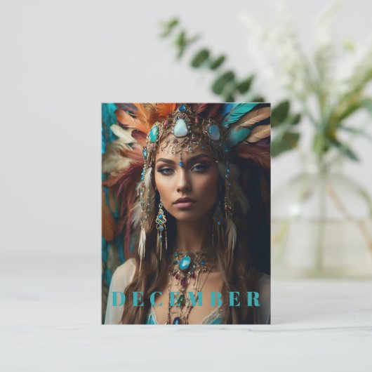 *~* DEZEMBER Headdress Boho Turquoise Zircon AP53 Postkarte (Stehend Vorderseite)