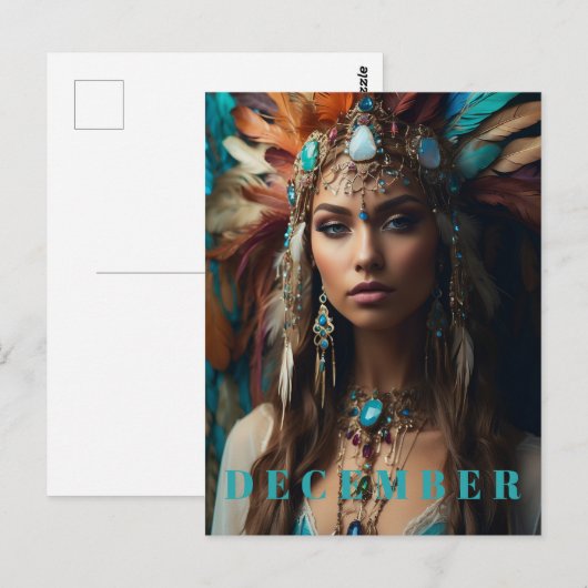 *~* DEZEMBER Headdress Boho Turquoise Zircon AP53 Postkarte (Vorne/Hinten)