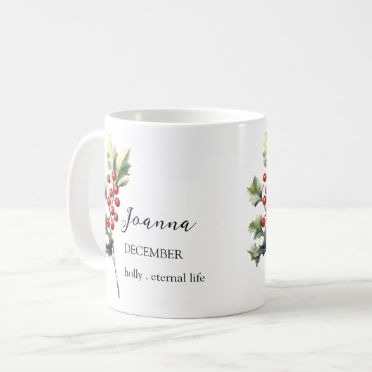 DEZEMBER HOLLY GEBURT BLUME MONTH NAME GIFT KAFFEETASSE (Vorderseite Links)