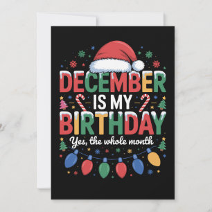 Dezember ist mein Geburtstag Weihnachten Santa Hut Einladung