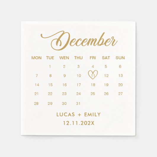 Dezember Kalender Gold Wedding Napkins Serviette (Vorderseite)