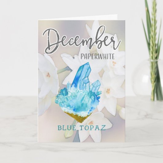 Dezember Paperwhite und Blue Topaz Geburtstag Karte (Vorderseite)