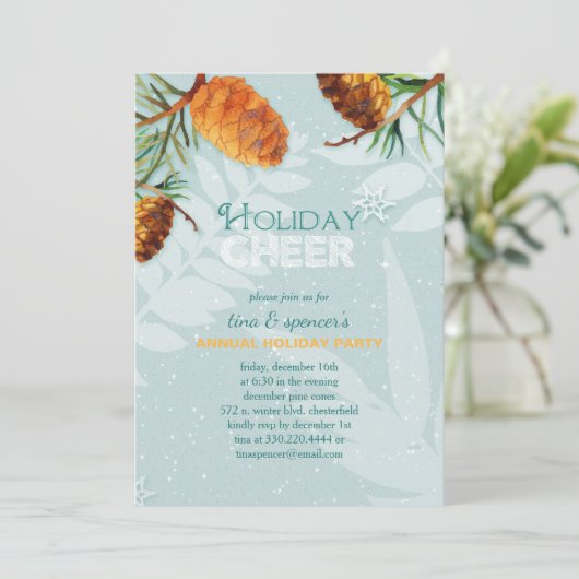 Dezember Pine Cones Einladung (Stehend Vorderseite)