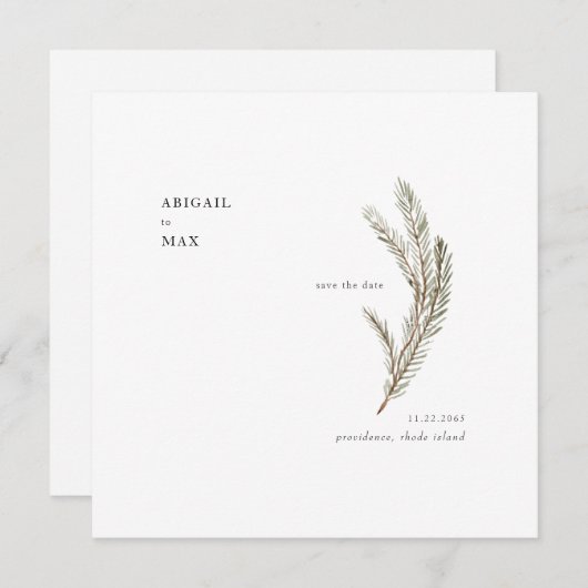 Dezember Pine Foliage Square Wedding Save the Date (Vorne/Hinten)