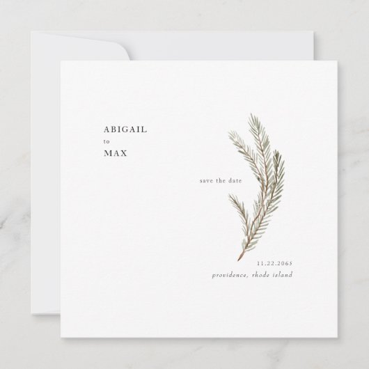 Dezember Pine Foliage Square Wedding Save the Date (Vorderseite)