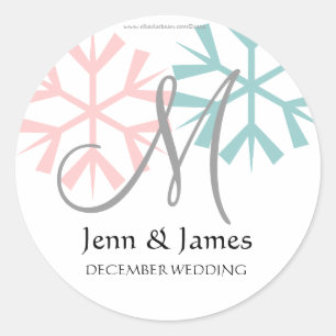 Dezember Pink Blue Snowflake Monogram M Siegel Runder Aufkleber