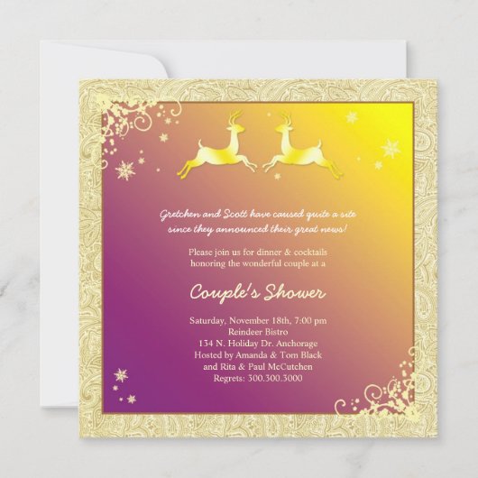Dezember Reindeer Wedding Couples Dusche Einladung (Vorderseite)