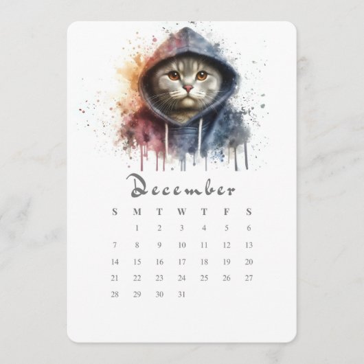 Dezember Stand-Alone Calendar Kitty Cat Splash Art Menükarte (Vorderseite)