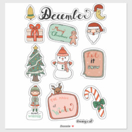 Dezember-Stickerbogen - Schneemann und Weihnachtsf Aufkleber