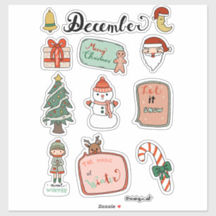 Dezember-Stickerbogen - Schneemann und Weihnachtsf Aufkleber