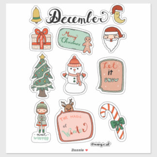 Dezember-Stickerbogen - Schneemann und Weihnachtsf Aufkleber