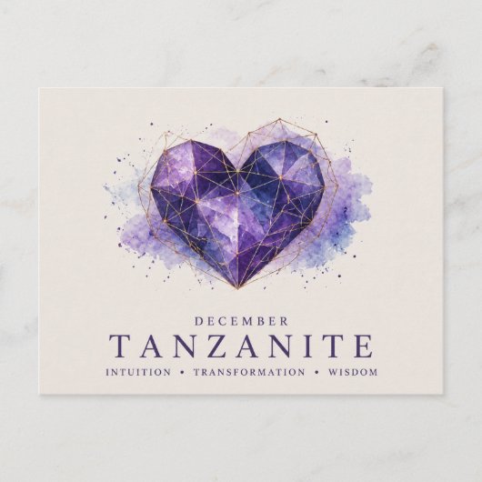 Dezember-Tanzanit-Herz-Geburtsstein Postkarte (Vorderseite)