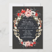 Dezember Winter Baby Dusche Holly Berry Floral Einladung (Vorderseite)