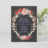 Dezember Winter Baby Dusche Holly Berry Floral Einladung (Stehend Vorderseite)