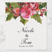 Dezember Winter Wedding Holly Berry Floral Wine Weinetikett (Einzelnes Label)