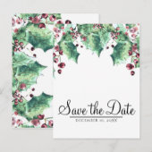 Dezember Winter Wedding Holly Berry Save the Date Ankündigungspostkarte (Vorne/Hinten)