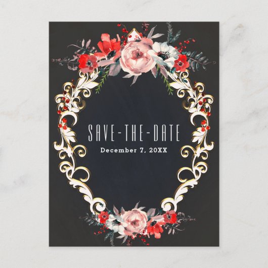 Dezember Winter Wedding Holly Berry Save the Date Ankündigungspostkarte (Vorderseite)