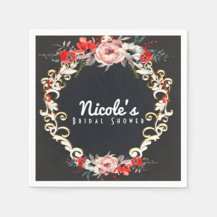 Dezember Winterhochzeit Stechpalmen-Beeren-Blumen  Serviette