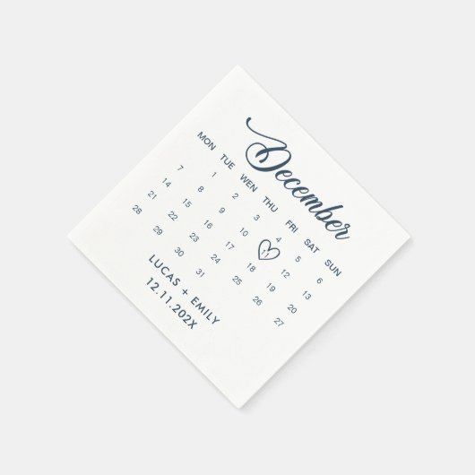 Dezemberkalender Dunkle blaue Hochzeit Serviette (Ecke)