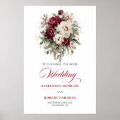 Dezent marsala-blumiges Eukalyptus-Willkommensschi Poster (Vorne)