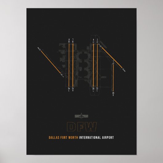 DFW - Dallas Fort Worth Airport Runway Diagramm Poster (Vorne)