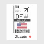 DFW Dallas, Texas Airport Boarding Pass - USA Aufkleber (Blatt)