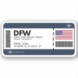 DFW Dallas, Texas Airport Sticker - Boarding Pass