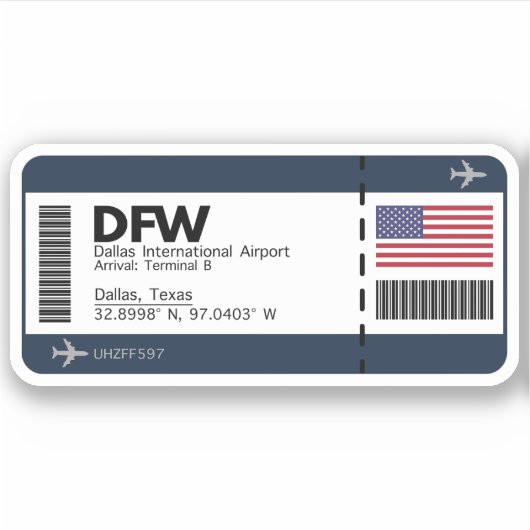 DFW Dallas, Texas Airport Sticker - Boarding Pass (Vorderseite)
