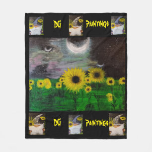 DG Gemälde Mystische Sonnenblumen mit Gnome Fleecedecke