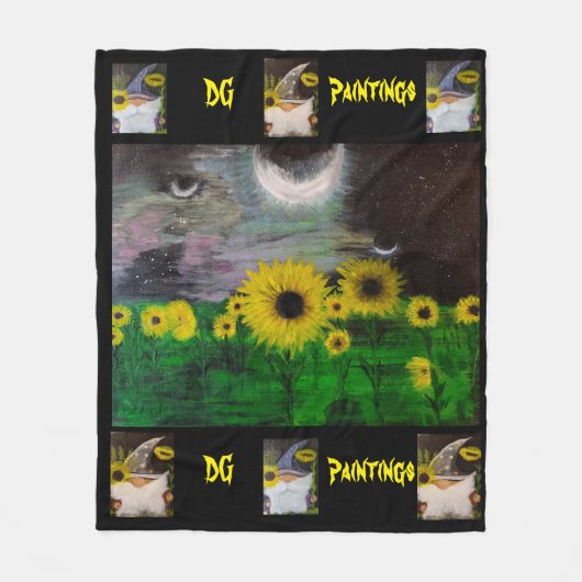 DG Gemälde Mystische Sonnenblumen mit Gnome Fleecedecke (Vorderseite)