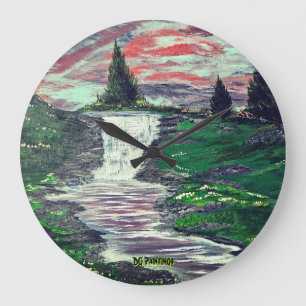 DG-Gemälde Pine Valley Wasserfall Große Wanduhr