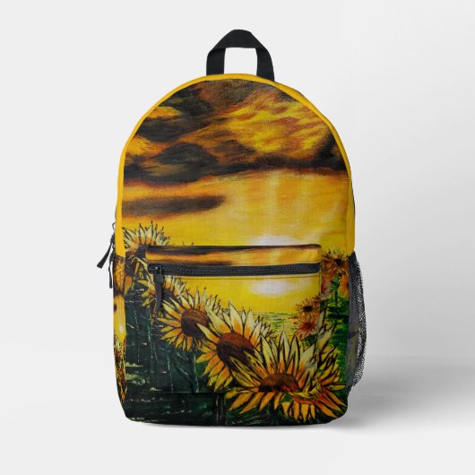 DG-Gemälde Sonnenblumenfelder Bedruckter Rucksack (Vorderseite)