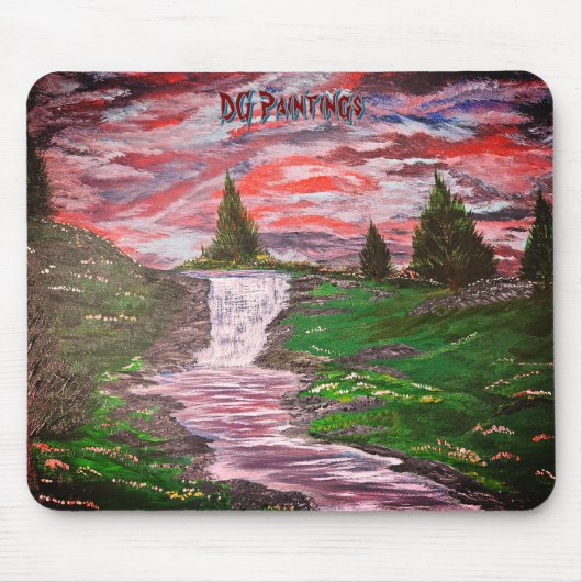 DG Paintings Sonnenuntergang Wiese Wasserfall Mousepad (Vorne)