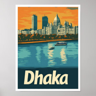 Dhaka Bangladesch Art Vintage Reise Illustration Poster