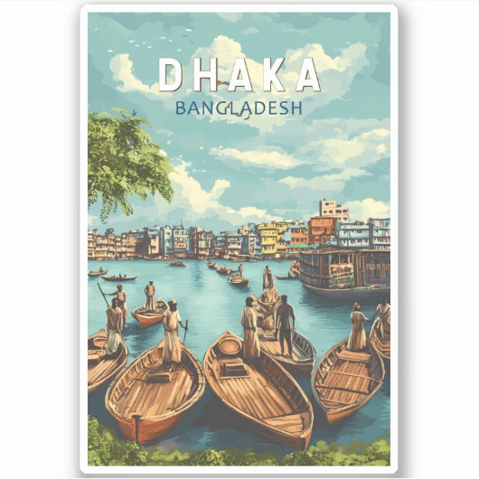 Dhaka Bangladesh Illustration Travel Art Vintag Aufkleber (Vorderseite)