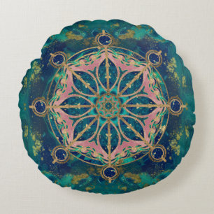 Dharma Rad - Dharmachakra Edelstein u. Gold Rundes Kissen