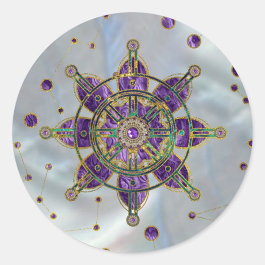 Dharma Wheel - Dharmachakra Runder Aufkleber (Vorderseite)