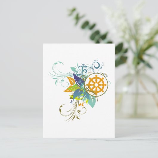 Dharma Wheel Floral Postkarte (Stehend Vorderseite)