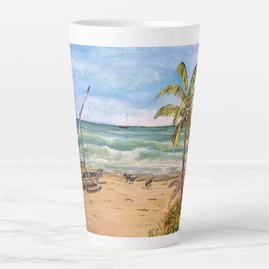 Dhow Boat a Beach, Latte Tasse (Vorderseite)