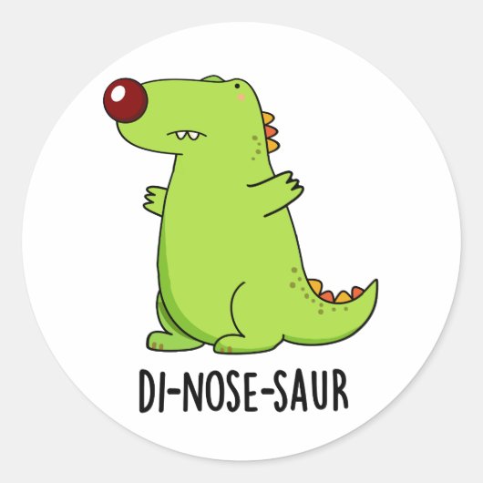Di-nose-Saur Funny Dinosaur Pun Runder Aufkleber (Vorderseite)