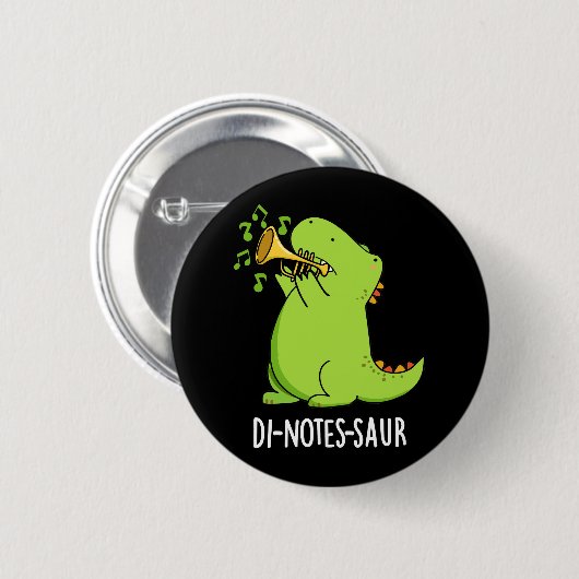 Di-notes-saur Funny Dinosaur Pun Dark BG Button (Vorne & Hinten)